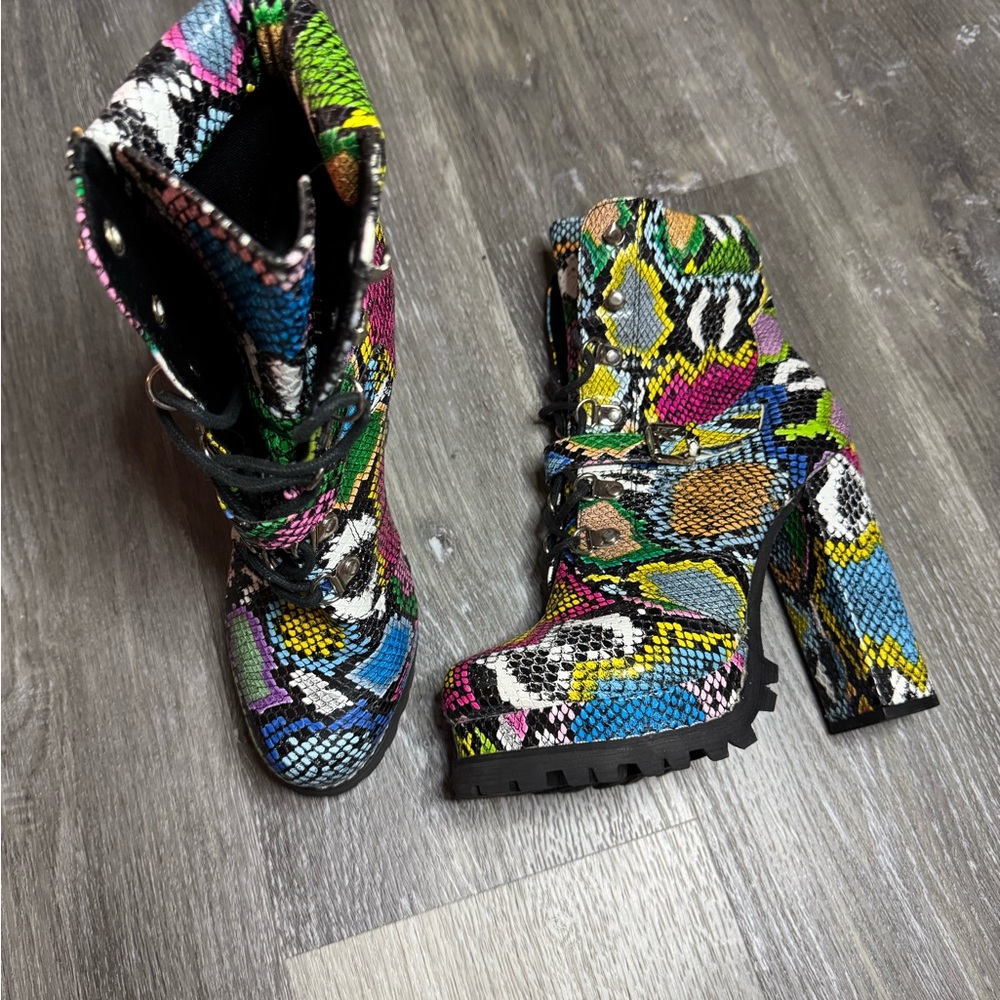 Colorful Liliana Snakeskin Platform Combat Women's Boots